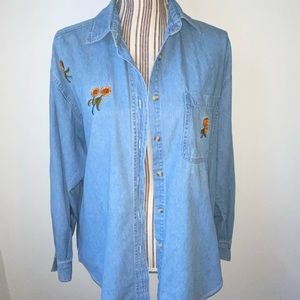 Vintage embroidered flower denim button down top